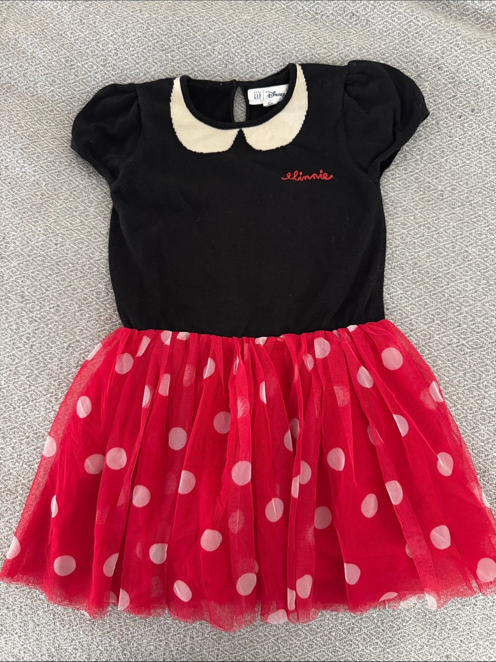 Disney Minnie Mouse Dress. Black Top with Red Polka Dot Tulle Skirt